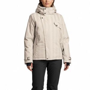 Burton Duchess Cream White Checked Insulated Ski Jacket Faux Fur Collar Size XS